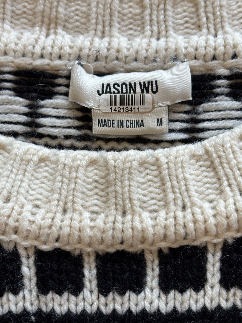 JASON WU • $475 • 22.5” PTP • Intarsia Crewneck Sweater black white • Fall 2024 - Picture 2 of 10